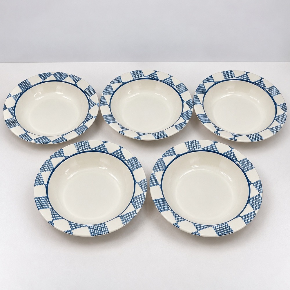 5 Pfaltzgraff Cottagecore Picnic Blue Soup Pasta Bowls 8.5 Farmhouse Lattice Rim